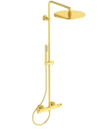 Ideal Standard Ceratherm T125 brusesystem m/termostatarmatur, hoved- & håndbruser, Brushed Gold (børstet messing)