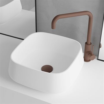 Primy S3 fritstående håndvask 38 x 38 cm i Hvid Solid-surface