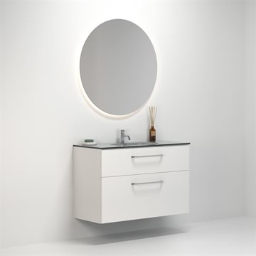Dansani Largo møbelsæt  101 cm m/2 skuffer i hvid mat og spejl med lys