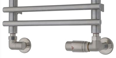 TVS returventilsæt med termostat i børstet rustfri, retur højre side